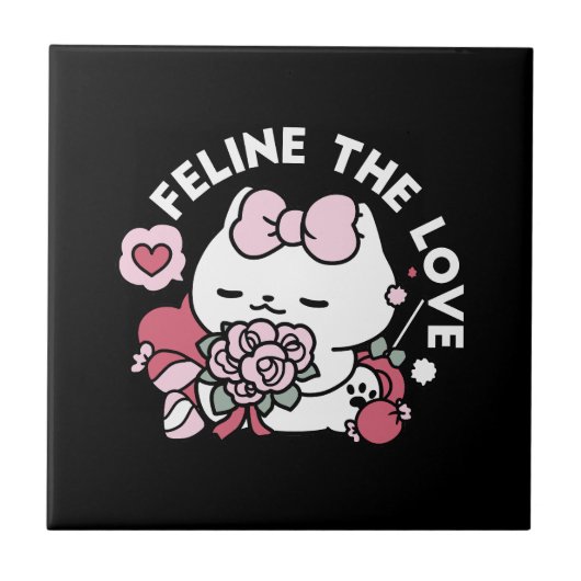 Feline de Liefde - Schattigee Valentijn's Cat Desi Tegeltje (Voorkant)