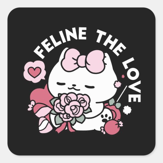 Feline de Liefde - Schattigee Valentijn's Cat Desi Vierkante Sticker (Voorkant)