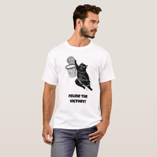 Feline de overwinning! Grappige kat-basketbal T-shirt (Voorkant volledig)