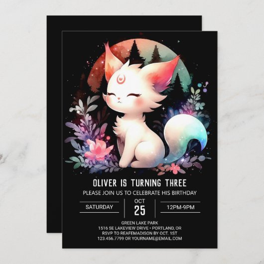 Feline Digital Cat Verjaardag Kaart (Voorkant / Achterkant)