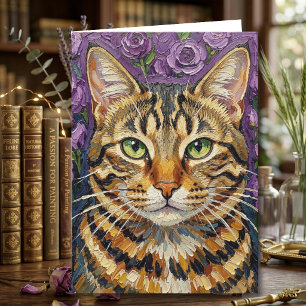 Feline en Bloemig Gelukkig Verjaardag Kaart