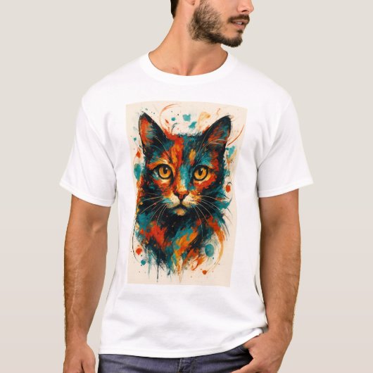 Feline Energy – Abstracte kunst van het kattenexpr T-shirt (Voorkant)