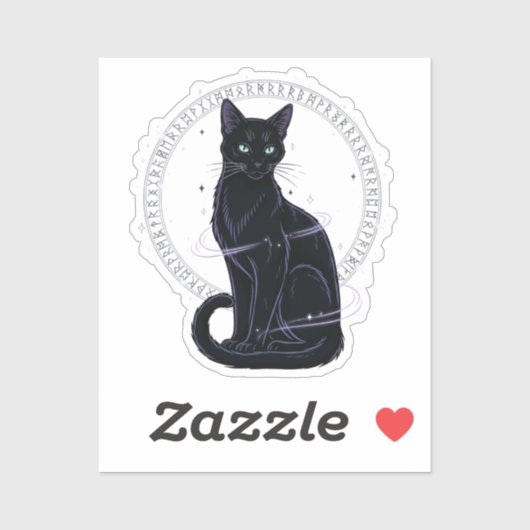 Feline Familiar – Gotische zwarte kat met runen Sticker (Vel)