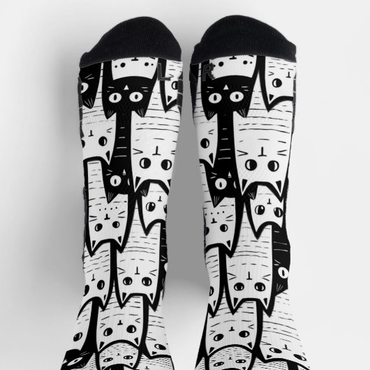 Feline Fancy: zwart-wit Cat Patterned Sokken (Top)