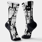 Feline Fancy: zwart-wit Cat Patterned Sokken (Gebogen)