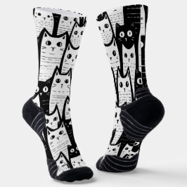Feline Fancy: zwart-wit Cat Patterned Sokken