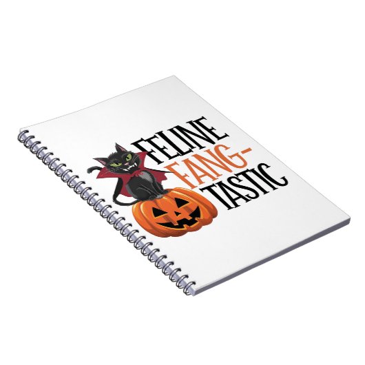Feline Fang-tastic Halloween Vampire Cat Design Notitieboek (Rechterzijde)