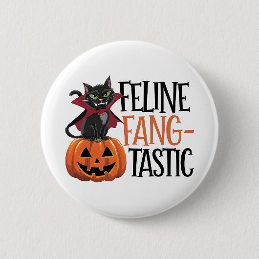 Feline Fang-tastic Halloween Vampire Cat Design Ronde Button 5,7 Cm (Voorkant)