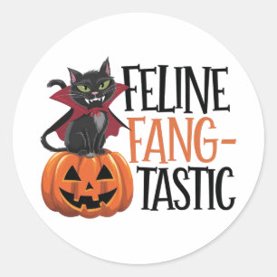Feline Fang-tastic Halloween Vampire Cat Design Ronde Sticker