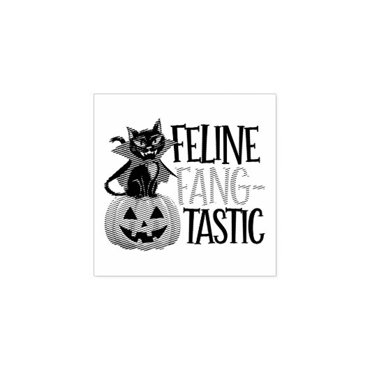 Feline Fang-tastic Halloween Vampire Cat Design Rubberstempel (Afrduk)