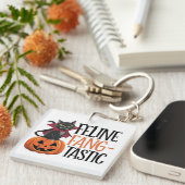 Feline Fang-tastic Halloween Vampire Cat Design Sleutelhanger (Voorkant Rechts)