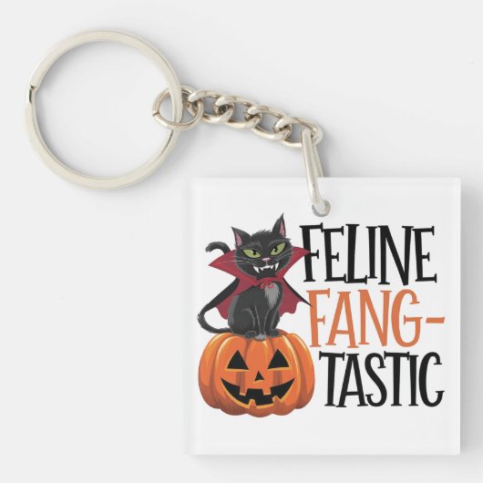 Feline Fang-tastic Halloween Vampire Cat Design Sleutelhanger (voorkant)