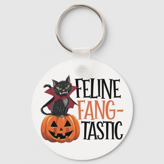 Feline Fang-tastic Halloween Vampire Cat Design Sleutelhanger (Voorkant)