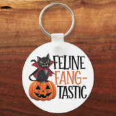 Feline Fang-tastic Halloween Vampire Cat Design Sleutelhanger (Achterkant)