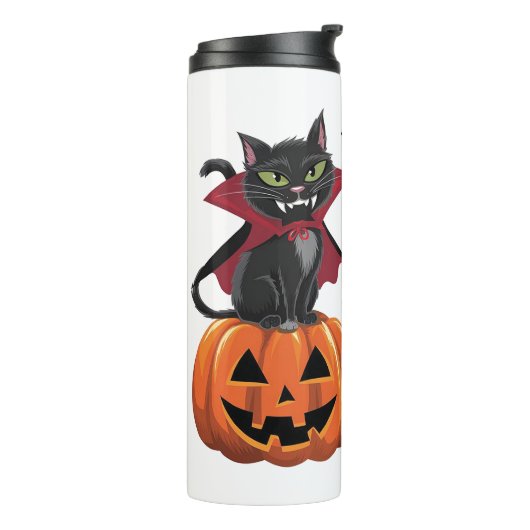Feline Fang-tastic Halloween Vampire Cat Design Thermosbeker (Gedraaid links)