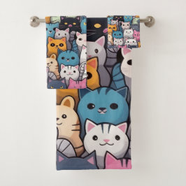 Feline Fantasy: Schattigee anime Cats Galore Bad Handdoek