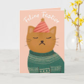 Feline Feestelijke Grumpy Cat Christmas Kaart (Gele Bloem)