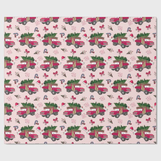 Feline Feesten Kerst Rode Vrachtwagen en Kat Cadeaupapier (Vlak)