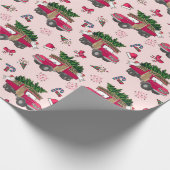 Feline Feesten Kerst Rode Vrachtwagen en Kat Cadeaupapier (Hoek)