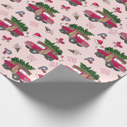 Feline Feesten Kerst Rode Vrachtwagen en Kat Cadeaupapier (Hoek)