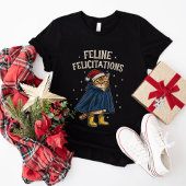 Feline Felicitaties Grappige Kat Kerstvakantie T-shirt