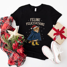Feline Felicitaties Grappige Kat Kerstvakantie T-shirt