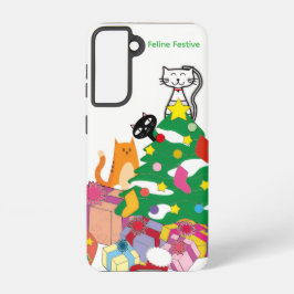 Feline Festive Cats Christmas Galaxy Case – White Samsung Galaxy Hoesje