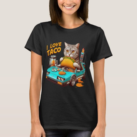 Feline Fiesta Ik hou van Taco T-shirt (Voorkant)