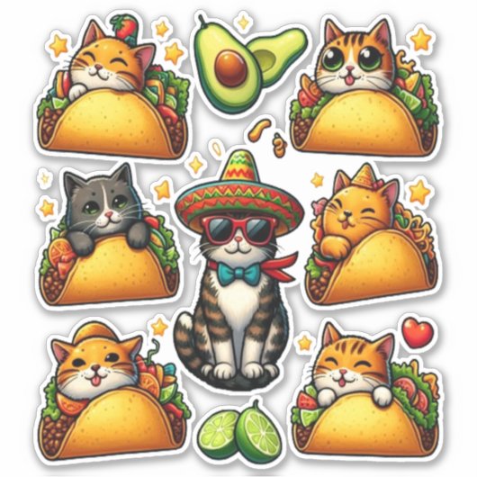Feline Fiesta: katten en taco's Sticker (Voorkant)
