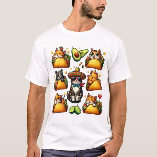 Feline Fiesta: katten en taco's T-shirt (Voorkant)