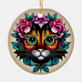 Feline Fiesta: Mexicaanse kat geïnspireerd door vo Keramisch Ornament