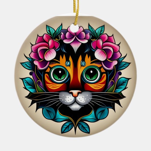Feline Fiesta: Mexicaanse kat geïnspireerd door vo Keramisch Ornament (Voorkant)