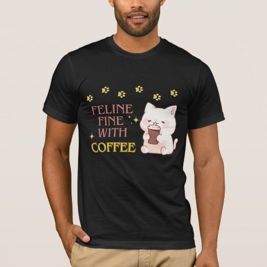 Feline Fine Catful Koffie Design T-shirt (Voorkant)