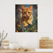 Feline Flight in a Forest of Fire - Leaping Bengal Poster (Keuken)