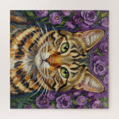 Feline & Floral | Cute Artistic Cat  Legpuzzel (Horizontaal)