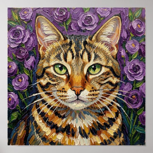 Feline & Floral | Cute Artistic Cat  Poster (Voorkant)