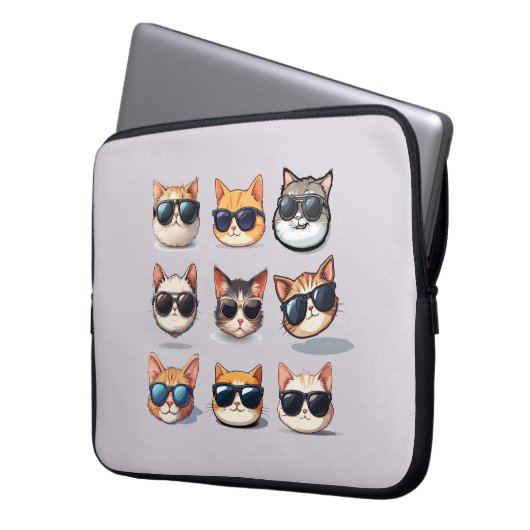 Feline Frenzy Cat Theme Laptop Electronics Bag Laptop Sleeve (Voorkant Links)