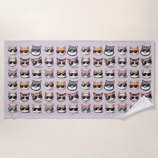 Feline Frenzy Licht Paarse Cat Theme Strandlaken (Voorkant)