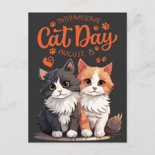 "Feline Friends Celebrate International Cat Day" Briefkaart