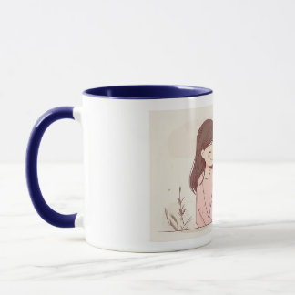 "Feline Friendship" Ceramic Mug - White with Blue  Mok