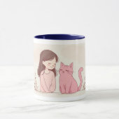 "Feline Friendship" Ceramic Mug - White with Blue  Mok (Midden)