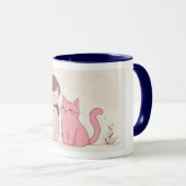 "Feline Friendship" Ceramic Mug - White with Blue  Mok (Voorkant rechts)
