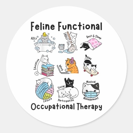 Feline Fun Cat Functionele Ergotherapie OT Ronde Sticker (Voorkant)