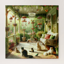 Feline Garden Cats on Sunlit Veranda Legpuzzel