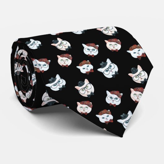 Feline Gentlemen Pattern Stropdas (Opgerold)