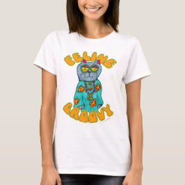 Feline Groovy Hippie Cat Cartoon T-shirt