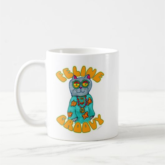 Feline Groovy Hippie Style Cat Art S Koffiemok (Links)