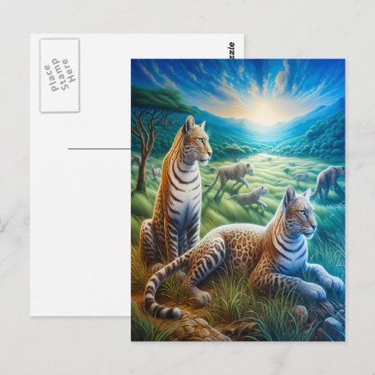 Feline Harmony in Meadow Briefkaart (Voorkant / Achterkant)