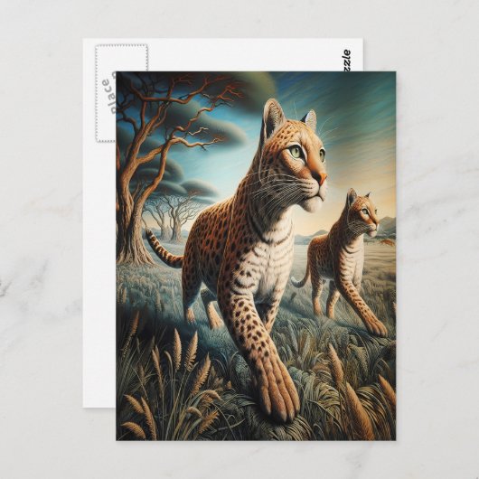 Feline Harmony in Wildbloemen Briefkaart (Voorkant / Achterkant)