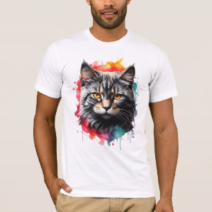 Feline Kat Grijs Tijger-Gestreepte Kat Waterverf A T-shirt